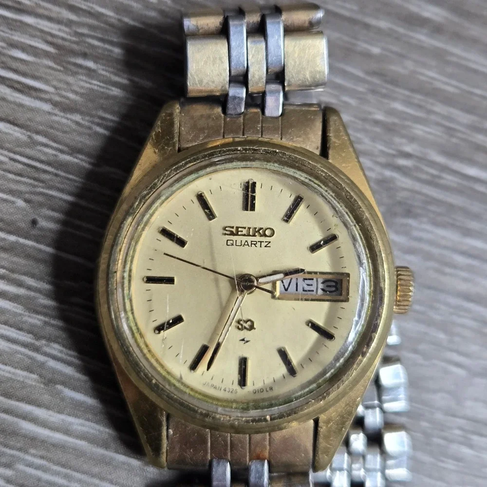 SEIKO SQ Quartz Womens Watch Two Tone Day 1978 Japan 4326-010LR Thick Repair